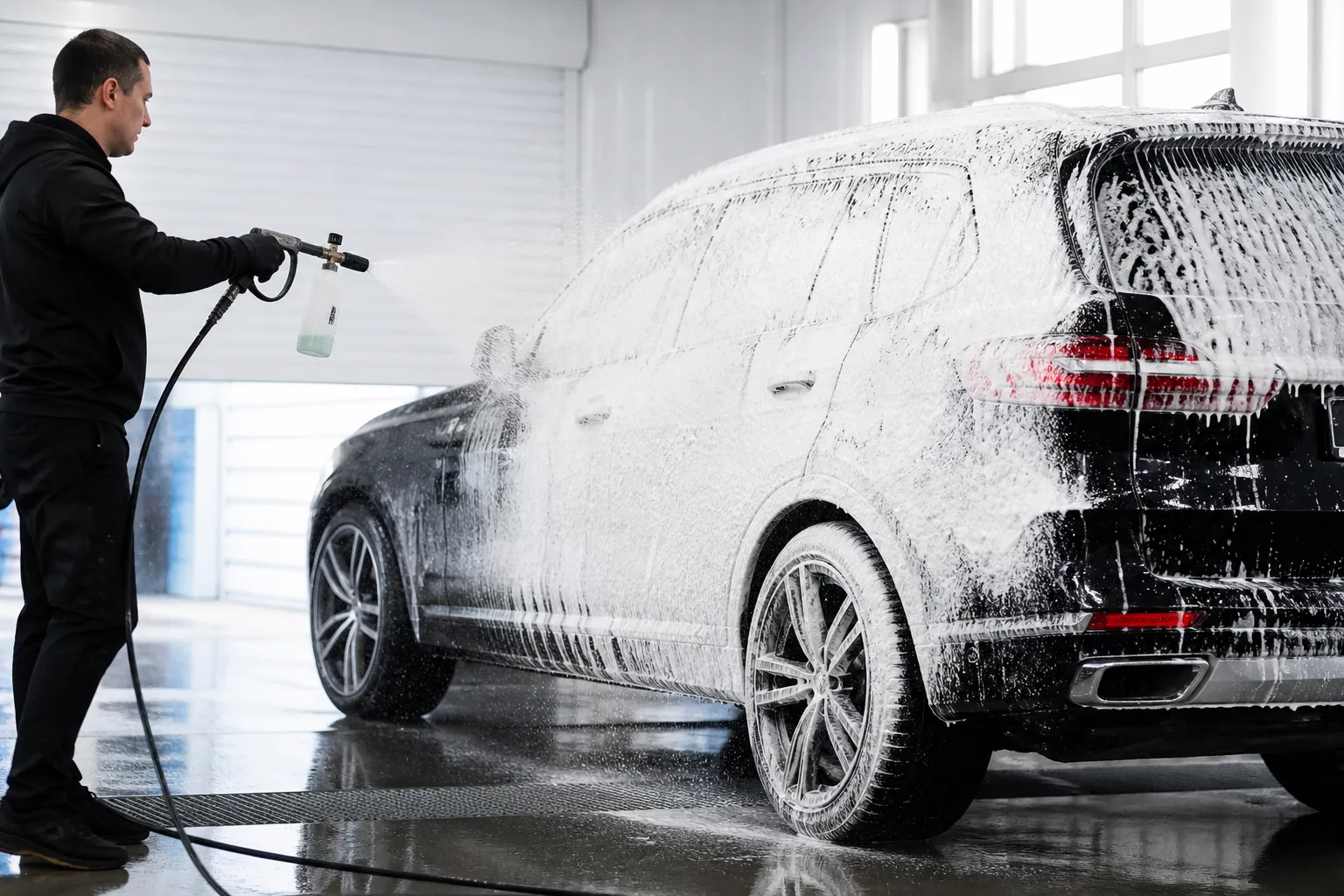 Professional foam car washing process