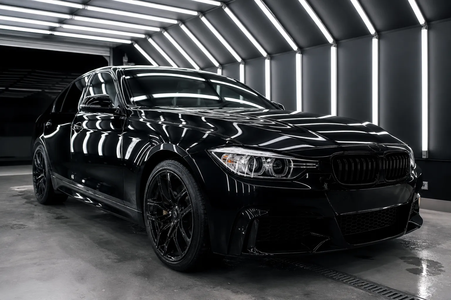Full body ceramic coating on a black vehicle